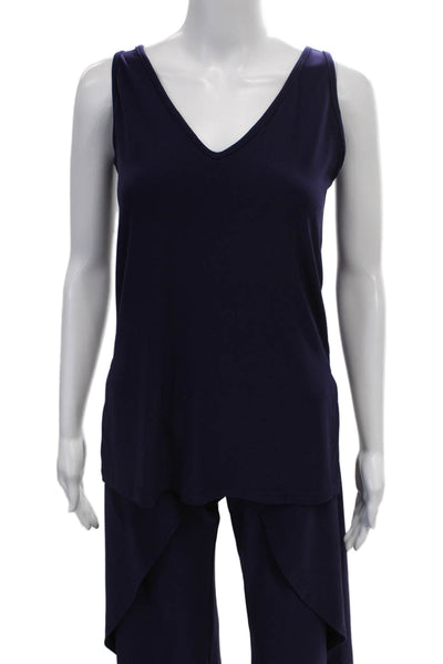 Sympli Women V-Neck Blue Polyester 3/4 Sleeve Outfit Set Size 2