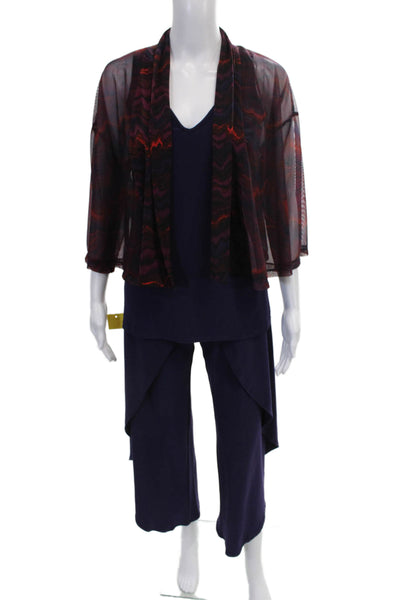 Sympli Women Outfit Set Purple V Neck Geometric 3/4 Sleeve Size 4