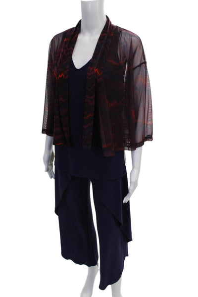 Sympli Women Outfit Set Purple V Neck Geometric 3/4 Sleeve Size 4