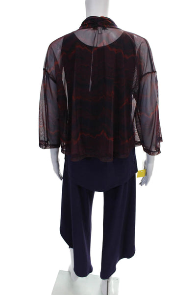 Sympli Women Outfit Set Purple V Neck Geometric 3/4 Sleeve Size 4