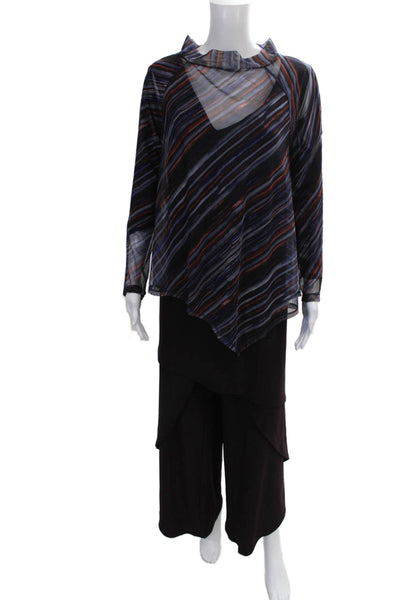 Sympli Womens Multicolor Striped Cowl Neck Outfit Set Sleeveless Size 16
