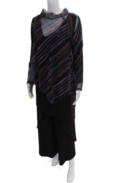 Sympli Womens Multicolor Striped Cowl Neck Outfit Set Sleeveless Size 16