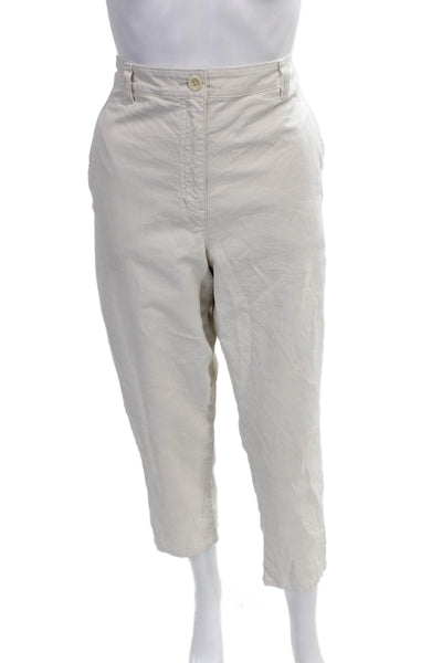Eileen Fisher Women Cropped Pants Ivory Cotton Button Solid Size 8