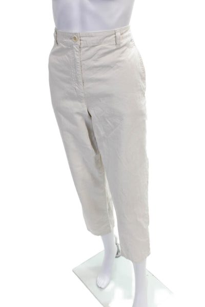 Eileen Fisher Women Cropped Pants Ivory Cotton Button Solid Size 8