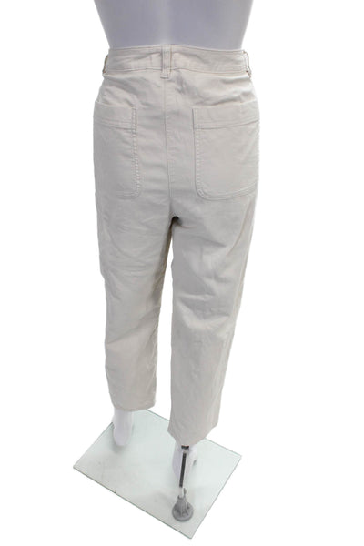 Eileen Fisher Women Cropped Pants Ivory Cotton Button Solid Size 8