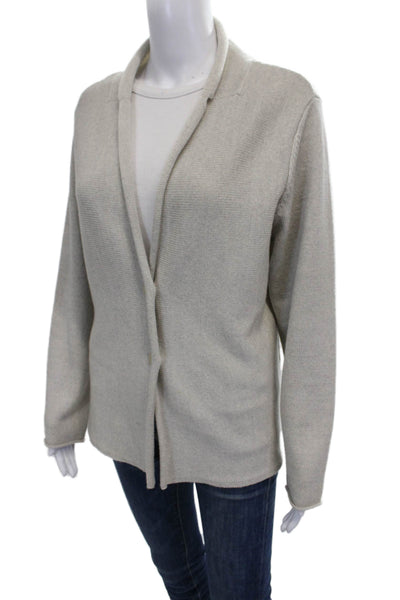 Eileen Fisher Women Beige Merino Wool Collared Cardigan Long Sleeve Size M