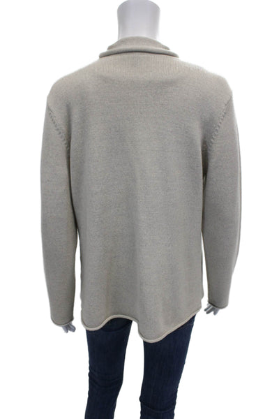 Eileen Fisher Women Beige Merino Wool Collared Cardigan Long Sleeve Size M
