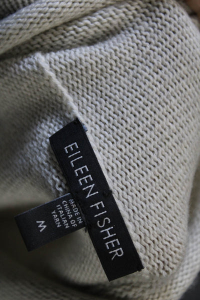 Eileen Fisher Women Beige Merino Wool Collared Cardigan Long Sleeve Size M