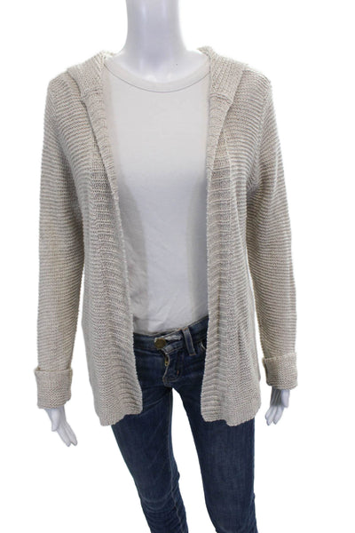 Eileen Fisher Women Cardigan Linen V-Neck Long Sleeve Beige Size M