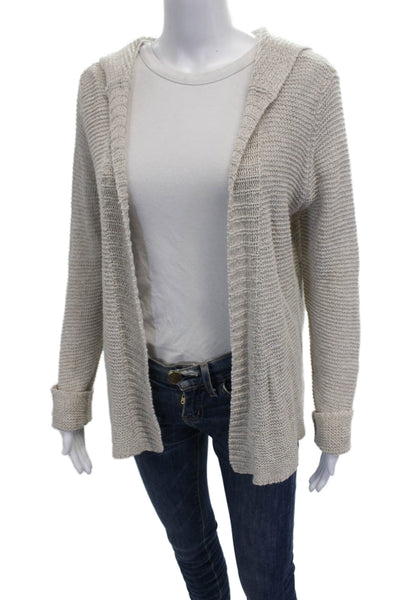 Eileen Fisher Women Cardigan Linen V-Neck Long Sleeve Beige Size M