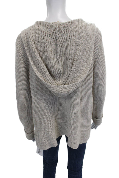Eileen Fisher Women Cardigan Linen V-Neck Long Sleeve Beige Size M