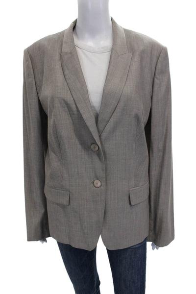 Boss Hugo Boss Women Virgin Wool Gray Blazer Button Long Sleeve Size 14
