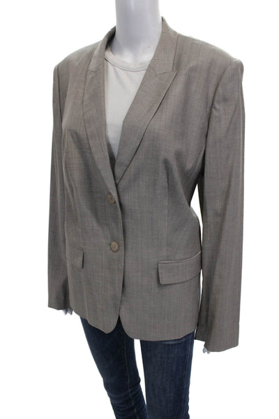 Boss Hugo Boss Women Virgin Wool Gray Blazer Button Long Sleeve Size 14