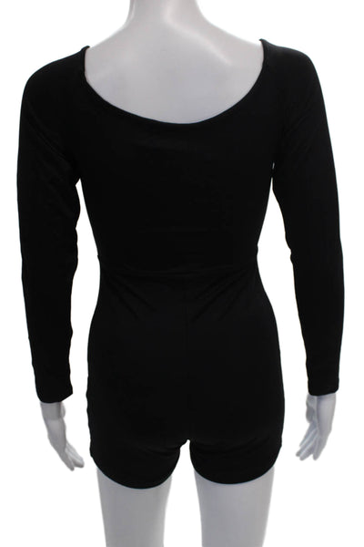 Meshki Women Romper Black V-Neck Long Sleeve Nylon Pullover Size S