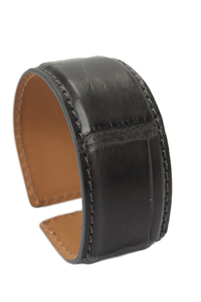 Tardini Genuine American Alligator Adjustable Wrap Cuff Bracelet Dark Gray