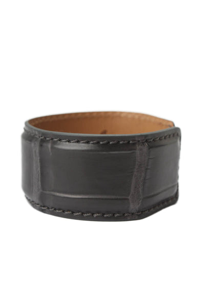 Tardini Genuine American Alligator Adjustable Wrap Cuff Bracelet Dark Gray