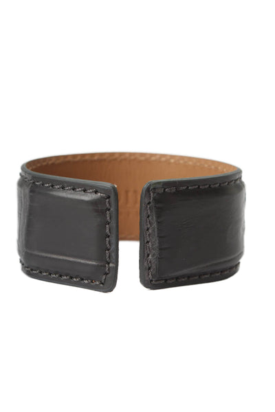 Tardini Genuine American Alligator Adjustable Wrap Cuff Bracelet Dark Gray