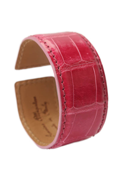 Tardini Genuine American Alligator Adjustable Wrap Cuff Bracelet Hot Pink