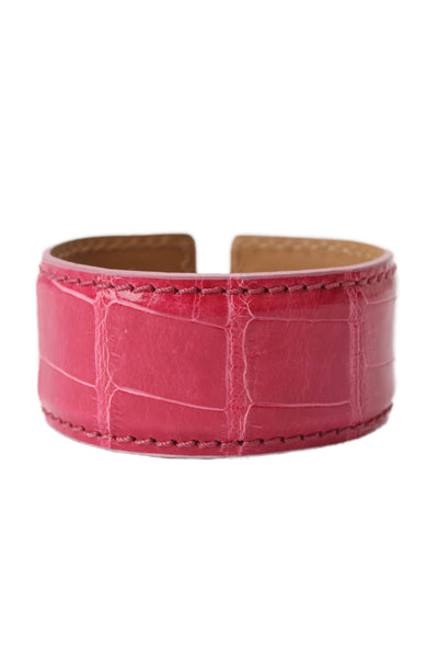 Tardini Genuine American Alligator Adjustable Wrap Cuff Bracelet Hot Pink