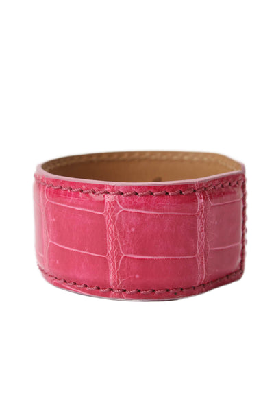 Tardini Genuine American Alligator Adjustable Wrap Cuff Bracelet Hot Pink