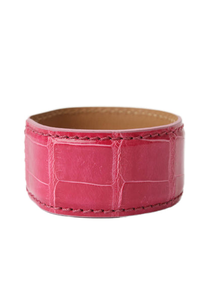 Tardini Genuine American Alligator Adjustable Wrap Cuff Bracelet Hot Pink