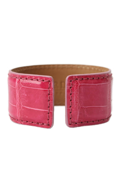 Tardini Genuine American Alligator Adjustable Wrap Cuff Bracelet Hot Pink