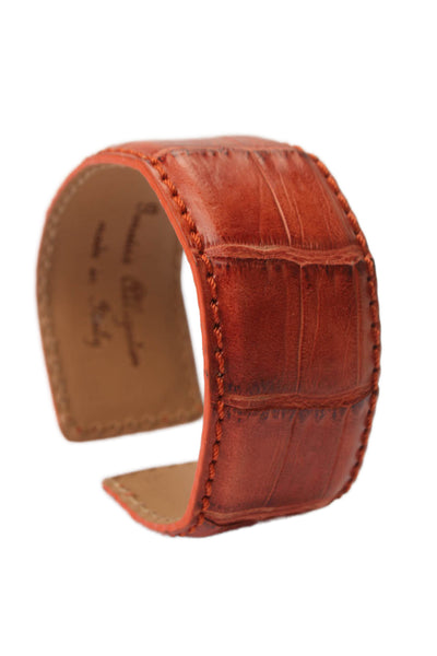 Tardini Womens Genuine American Alligator Adjustable Wrap Cuff Bracelet Orange