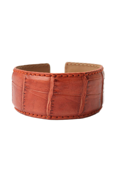 Tardini Womens Genuine American Alligator Adjustable Wrap Cuff Bracelet Orange