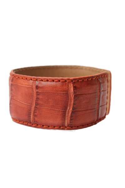 Tardini Womens Genuine American Alligator Adjustable Wrap Cuff Bracelet Orange