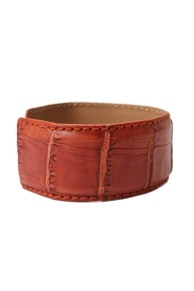 Tardini Womens Genuine American Alligator Adjustable Wrap Cuff Bracelet Orange