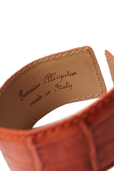 Tardini Womens Genuine American Alligator Adjustable Wrap Cuff Bracelet Orange
