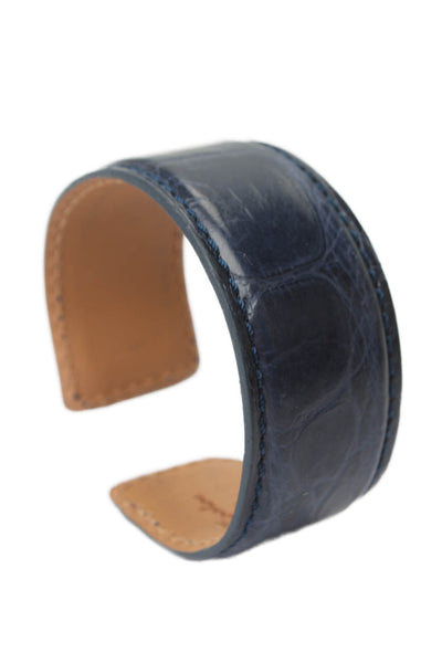 Tardini Womens Genuine American Alligator Adjustable Wrap Cuff Bracelet Navy