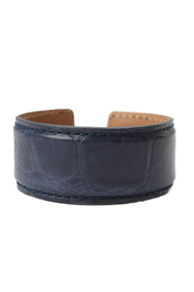 Tardini Womens Genuine American Alligator Adjustable Wrap Cuff Bracelet Navy