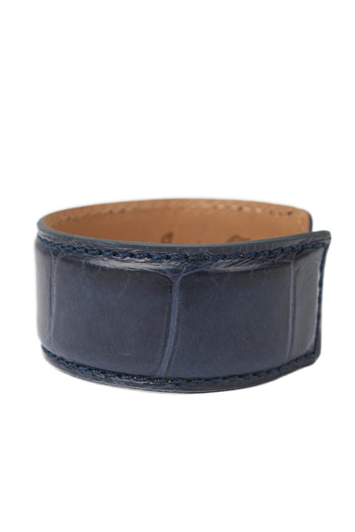Tardini Womens Genuine American Alligator Adjustable Wrap Cuff Bracelet Navy