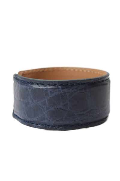 Tardini Womens Genuine American Alligator Adjustable Wrap Cuff Bracelet Navy