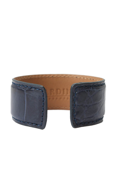 Tardini Womens Genuine American Alligator Adjustable Wrap Cuff Bracelet Navy