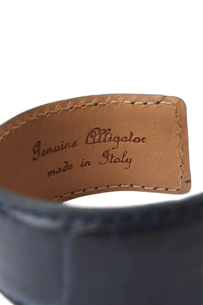 Tardini Womens Genuine American Alligator Adjustable Wrap Cuff Bracelet Navy