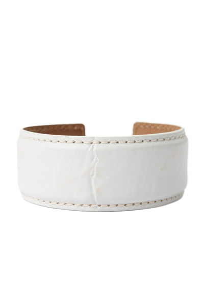 Tardini Womens Genuine American Alligator Adjustable Wrap Cuff Bracelet White