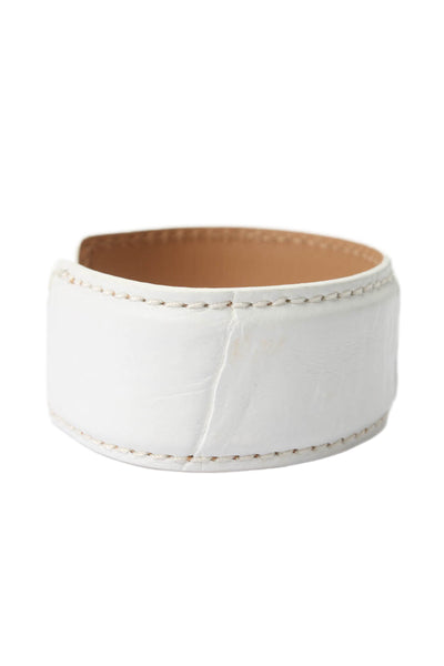 Tardini Womens Genuine American Alligator Adjustable Wrap Cuff Bracelet White