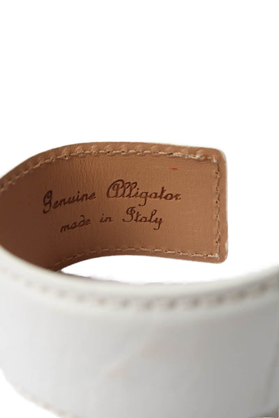 Tardini Womens Genuine American Alligator Adjustable Wrap Cuff Bracelet White