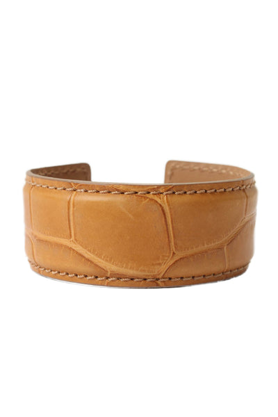 Tardini Womens Genuine American Alligator Wrap Cuff Bracelet Dark Yellow