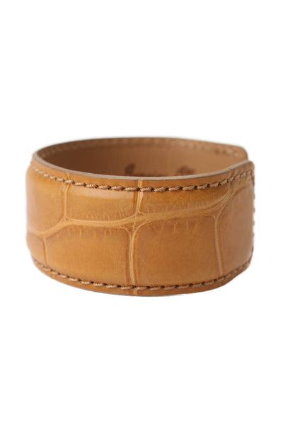 Tardini Womens Genuine American Alligator Wrap Cuff Bracelet Dark Yellow