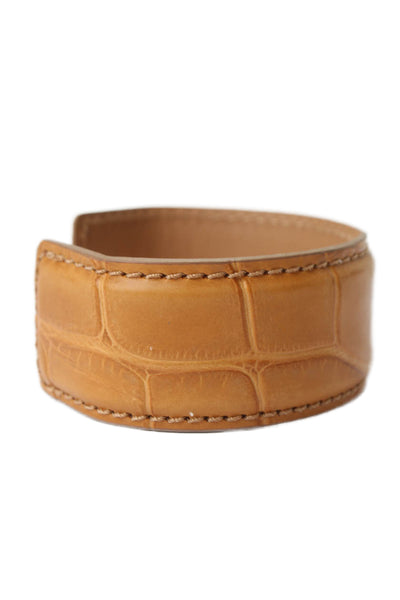 Tardini Womens Genuine American Alligator Wrap Cuff Bracelet Dark Yellow