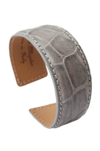 Tardini Womens Genuine American Alligator Adjustable Wrap Cuff Bracelet Gray