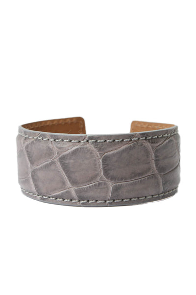 Tardini Womens Genuine American Alligator Adjustable Wrap Cuff Bracelet Gray