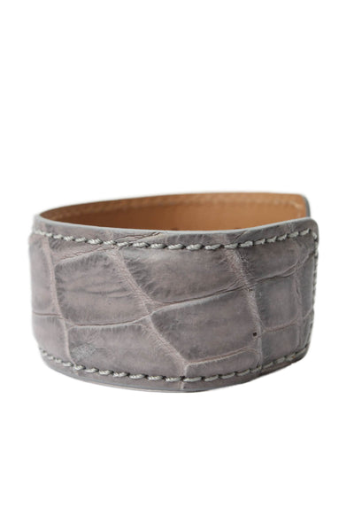 Tardini Womens Genuine American Alligator Adjustable Wrap Cuff Bracelet Gray