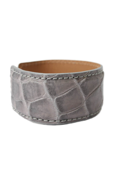 Tardini Womens Genuine American Alligator Adjustable Wrap Cuff Bracelet Gray