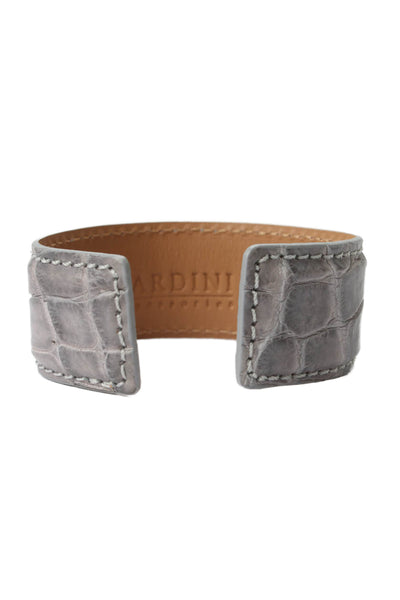 Tardini Womens Genuine American Alligator Adjustable Wrap Cuff Bracelet Gray