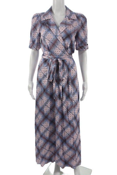 G. Mol New York Women Plaid Maxi Dress Collared Tie Short Sleeve Size 2