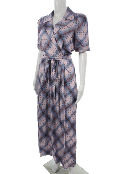 G. Mol New York Women Plaid Maxi Dress Collared Tie Short Sleeve Size 2